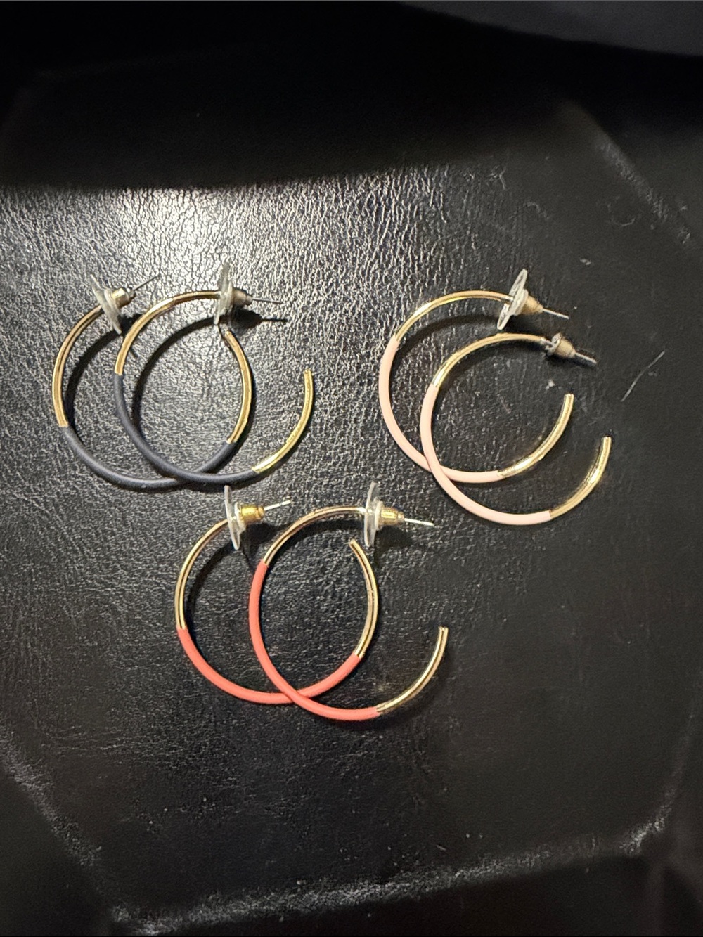 Gold Hoop Earrings with Colored Enamel Accents - Set of 3 Pairs